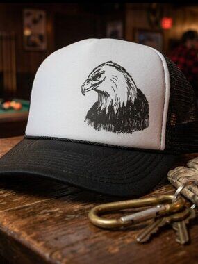 Retro Bald Eagle Foam Trucker Hat Black White Rope Vintage Snapback Cap New